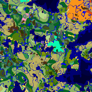 Predicted biome map of Java 1.20 seed 7041208224781921998 around estimated spawn