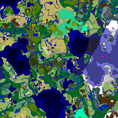 Predicted biome map of Java 1.20 seed 6299976718104385866 around estimated spawn