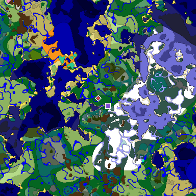 Predicted biome map of Java 1.20 seed 5483017980242116377 around estimated spawn