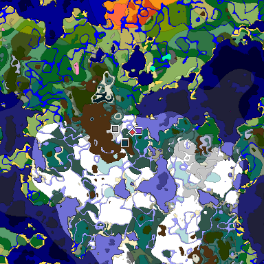 Predicted biome map of Java 1.20 seed -7981224305886106420 around estimated spawn