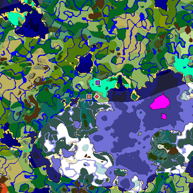 Predicted biome map of Java 1.20 seed -6346695820477193327 around estimated spawn