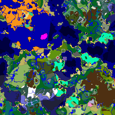 Predicted biome map of Java 1.20 seed 8640200840886670109 around estimated spawn