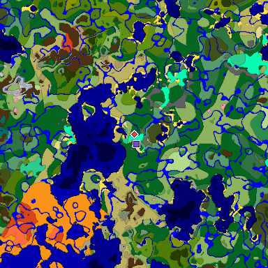 Predicted biome map of Java 1.20 seed 7905045593326757300 around estimated spawn