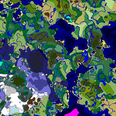 Predicted biome map of Java 1.20 seed -5557769002263808004 around estimated spawn