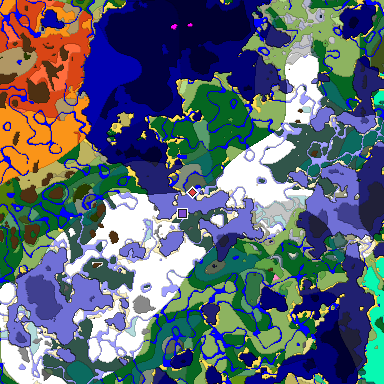 Predicted biome map of Java 1.20 seed -2848054920413426522 around estimated spawn