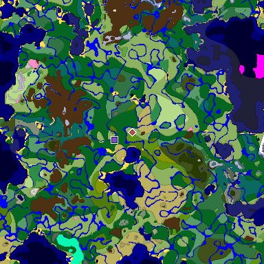 Predicted biome map of Java 1.20 seed -4572314141035692919 around estimated spawn