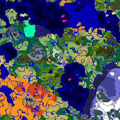 Predicted biome map of Java 1.20 seed 4577209099842521658 around estimated spawn