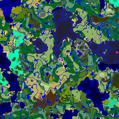 Predicted biome map of Java 1.20 seed -5714754337238734238 around estimated spawn