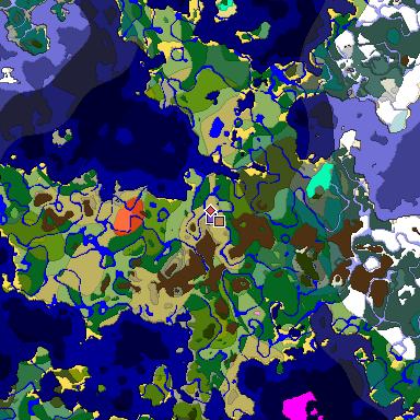 Predicted biome map of Java 1.20 seed -7223115533023327267 around estimated spawn