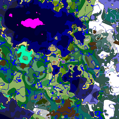Predicted biome map of Java 1.20 seed 6631139616496784629 around estimated spawn