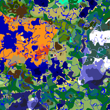 Map of Minecraft seed -8529768619866011364 around spawn