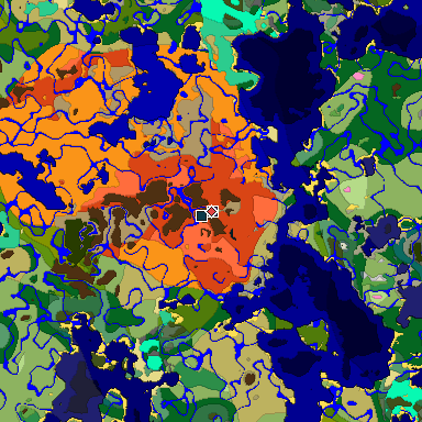 Predicted biome map of Java 1.20 seed -253418994621352912 around estimated spawn
