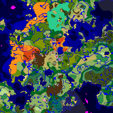 Predicted biome map of Java 1.20 seed 6380875215695667325 around estimated spawn
