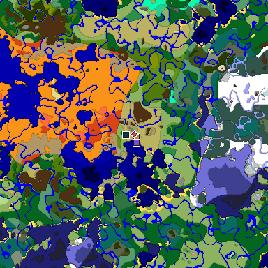 Predicted biome map of Java 1.20 seed -8529768619866011364 around estimated spawn