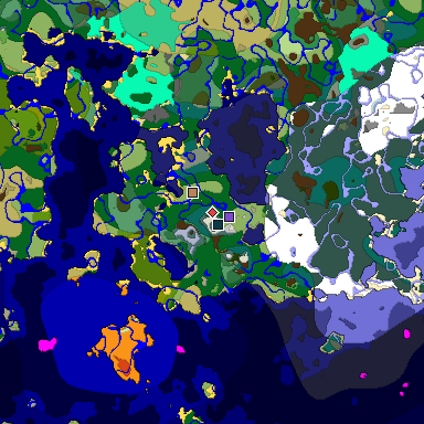 Predicted biome map of Java 1.20 seed 7654278120558459035 around estimated spawn