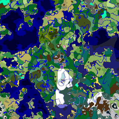 Predicted biome map of Java 1.20 seed -5327239786222492629 around estimated spawn