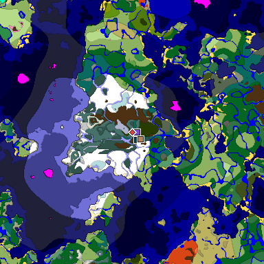 Predicted biome map of Java 1.20 seed -2543050879639587663 around estimated spawn