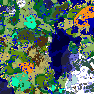 Predicted biome map of Java 1.20 seed 5125513302969600750 around estimated spawn