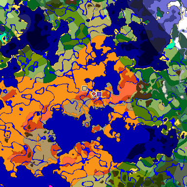 Predicted biome map of Java 1.20 seed -673293524713634819 around estimated spawn