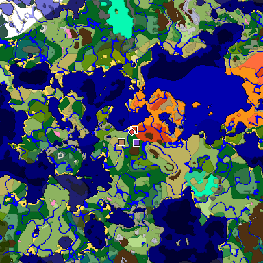 Predicted biome map of Java 1.20 seed -4582991890136997034 around estimated spawn