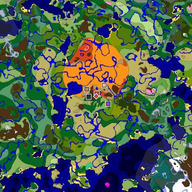 Predicted biome map of Java 1.20 seed -4482939798652879165 around estimated spawn