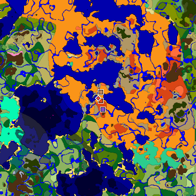 Predicted biome map of Java 1.20 seed 7377084449834132606 around estimated spawn