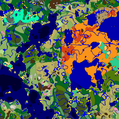 Predicted biome map of Java 1.20 seed 8467972976692944612 around estimated spawn