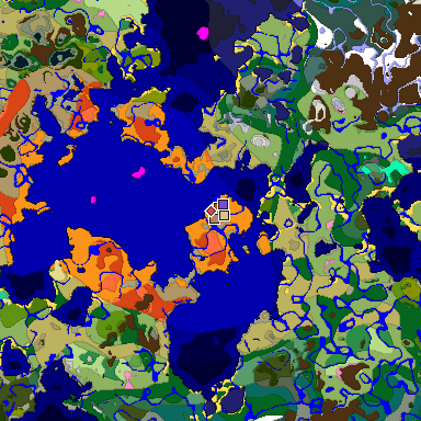 Predicted biome map of Java 1.20 seed 7115567326267481560 around estimated spawn