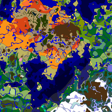 Predicted biome map of Java 1.20 seed 5052221627461629303 around estimated spawn
