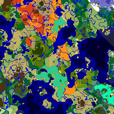 Predicted biome map of Java 1.20 seed -3675229465891566374 around estimated spawn