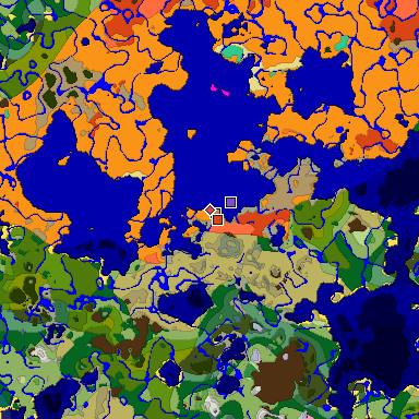 Predicted biome map of Java 1.20 seed -7318934026635070033 around estimated spawn