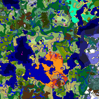 Predicted biome map of Java 1.20 seed -3636475716883201955 around estimated spawn
