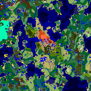 Predicted biome map of Java 1.20 seed 7957133951037027184 around estimated spawn