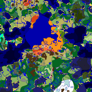 Predicted biome map of Java 1.20 seed -7372705628668747879 around estimated spawn