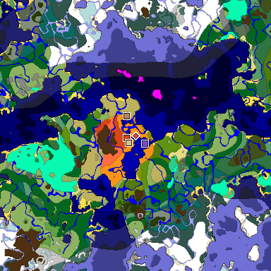 Predicted biome map of Java 1.20 seed -7945191545033613734 around estimated spawn