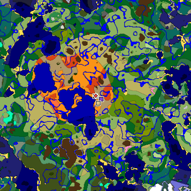 Predicted biome map of Java 1.20 seed 1890566178716129021 around estimated spawn