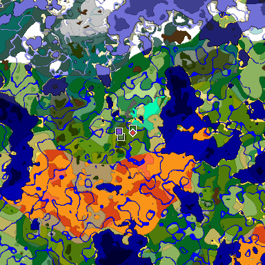 Predicted biome map of Java 1.20 seed -4911916607428255039 around estimated spawn