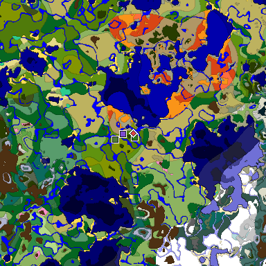 Predicted biome map of Java 1.20 seed 631812429491344916 around estimated spawn