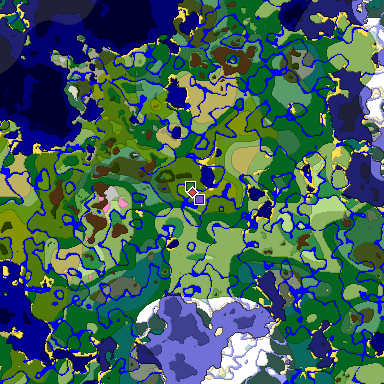 Predicted biome map of Java 1.20 seed 810903414749648121 around estimated spawn