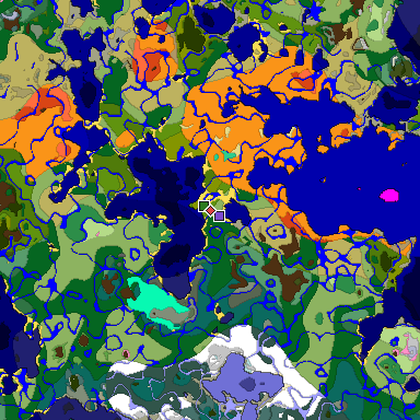 Predicted biome map of Java 1.20 seed 2856151403856167779 around estimated spawn