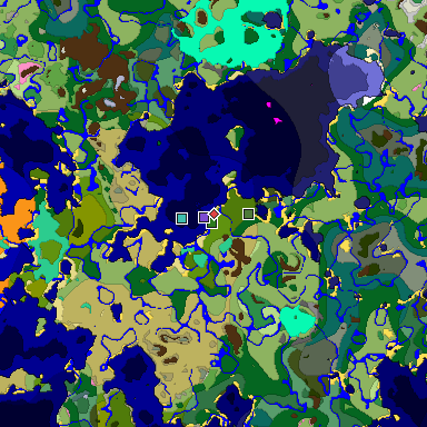Predicted biome map of Java 1.20 seed 2237895141655876341 around estimated spawn