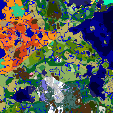 Predicted biome map of Java 1.20 seed 3157415002710714905 around estimated spawn