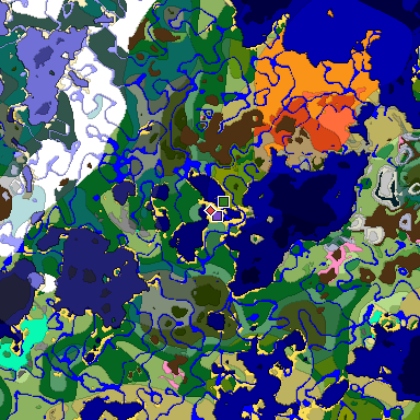 Predicted biome map of Java 1.20 seed 7538667319172286498 around estimated spawn
