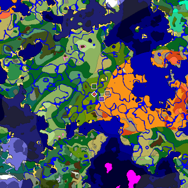 Predicted biome map of Java 1.20 seed -6891699895963486220 around estimated spawn