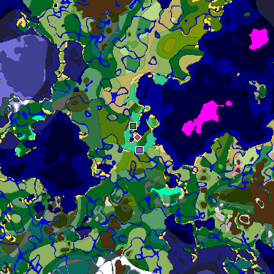 Predicted biome map of Java 1.20 seed 6531188959183965351 around estimated spawn