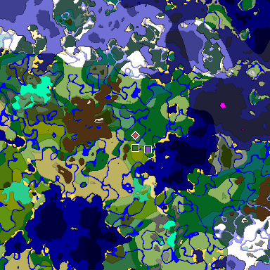 Predicted biome map of Java 1.20 seed 4021989264584042343 around estimated spawn