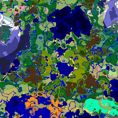 Predicted biome map of Java 1.20 seed -5473227362309439399 around estimated spawn