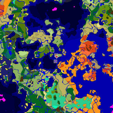 Predicted biome map of Java 1.20 seed -9192187435690523848 around estimated spawn