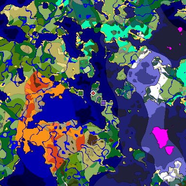 Predicted biome map of Java 1.20 seed 6355591207339151665 around estimated spawn