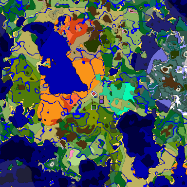 Predicted biome map of Java 1.20 seed 1906586948202107946 around estimated spawn